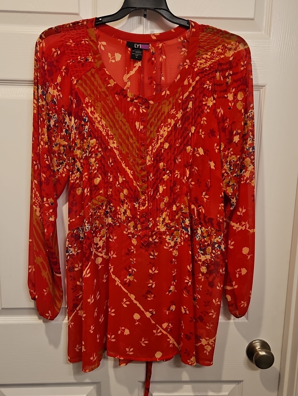 Red Floral Long-Sleeve Tunic Top